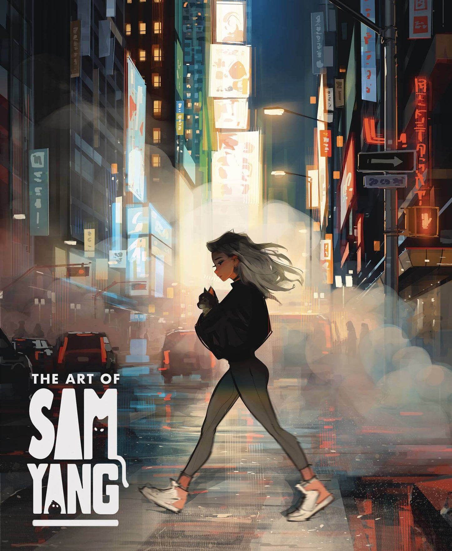 Cover of 'The Art of Sam Yang HC' featuring a digital illustration of a character running in a cityscape at dusk with a mix of realistic and anime-inspired art styles.