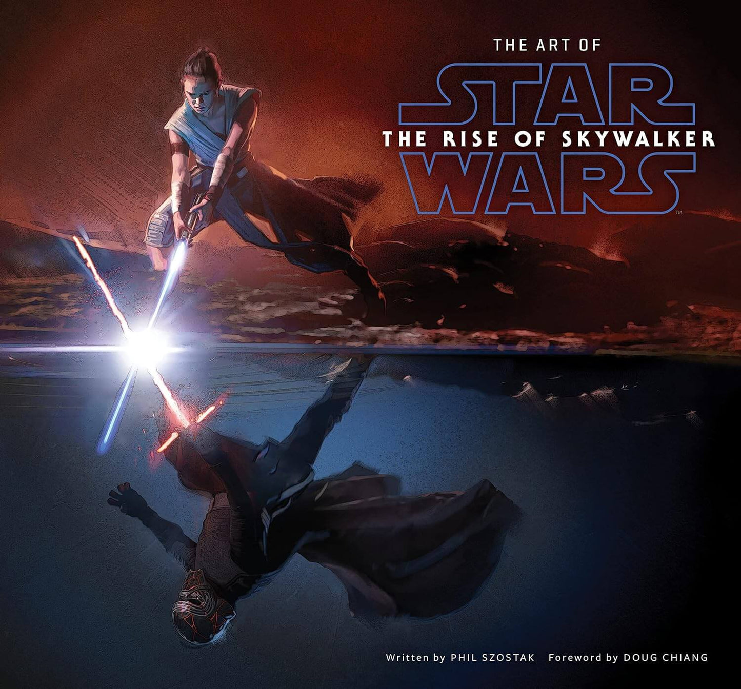 Book cover of 'The Art of Star Wars: The Rise of Skywalker' with characters holding lightsabers.