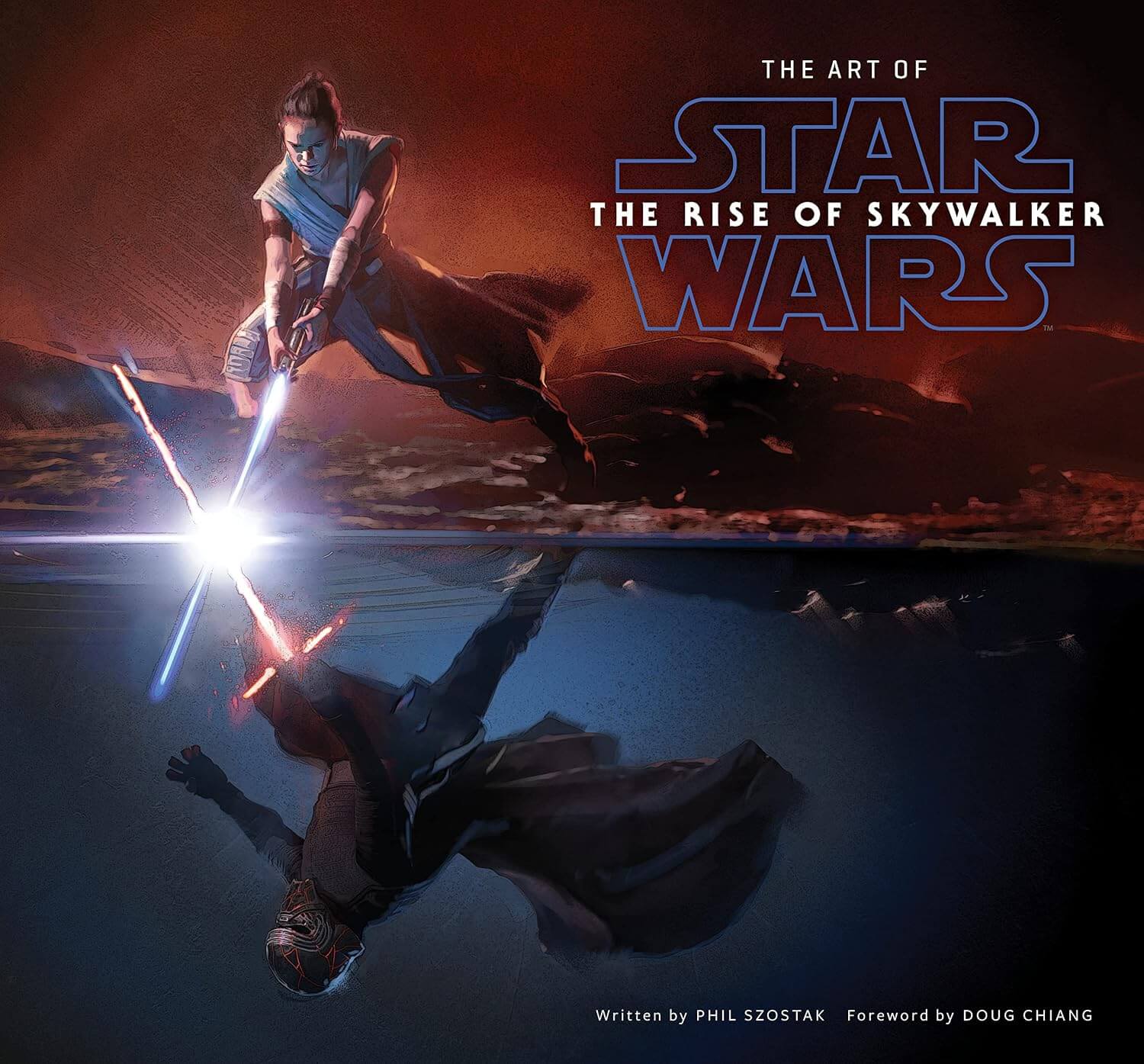 Book cover of 'The Art of Star Wars: The Rise of Skywalker' with characters holding lightsabers.