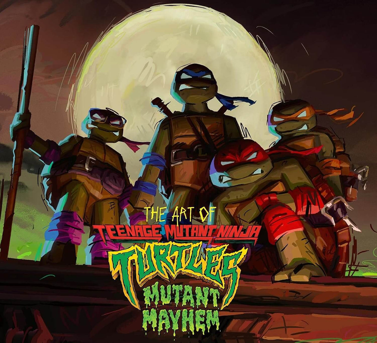 Cover art featuring animated characters from Teenage Mutant Ninja Turtles: Mutant Mayhem, including the main characters in action pose against a dramatic moonlit sky background.