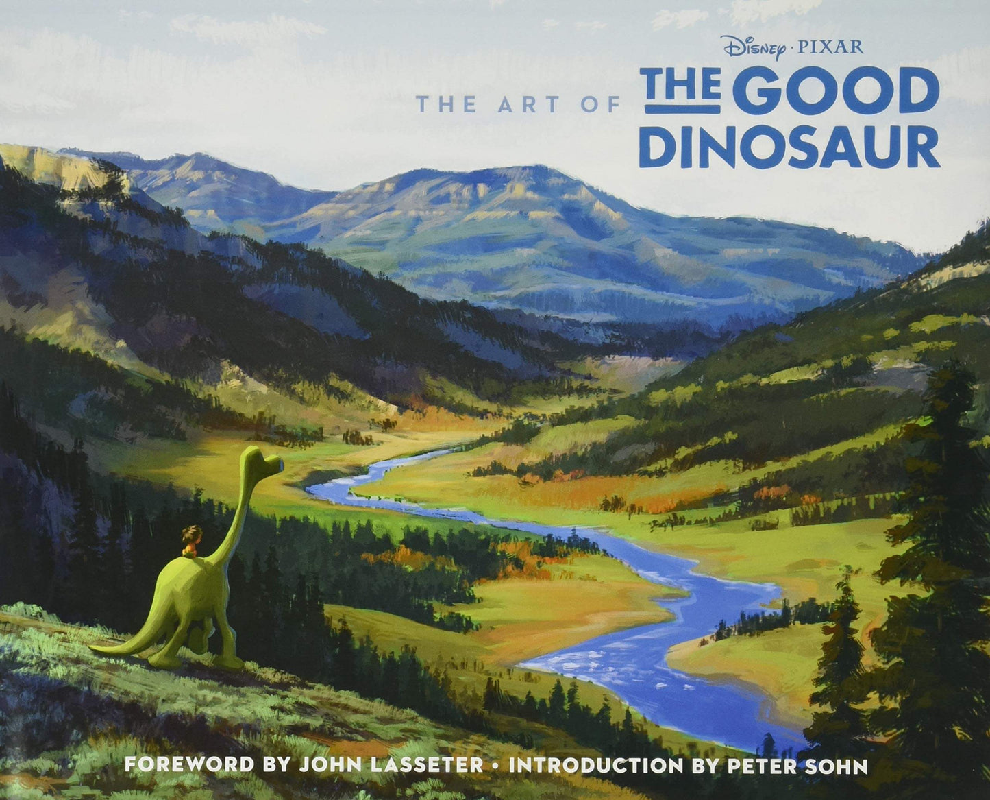 Cover of 'The Art of The Good Dinosaur' book featuring a colorful illustration of a dinosaur in a landscape with mountains and a river.