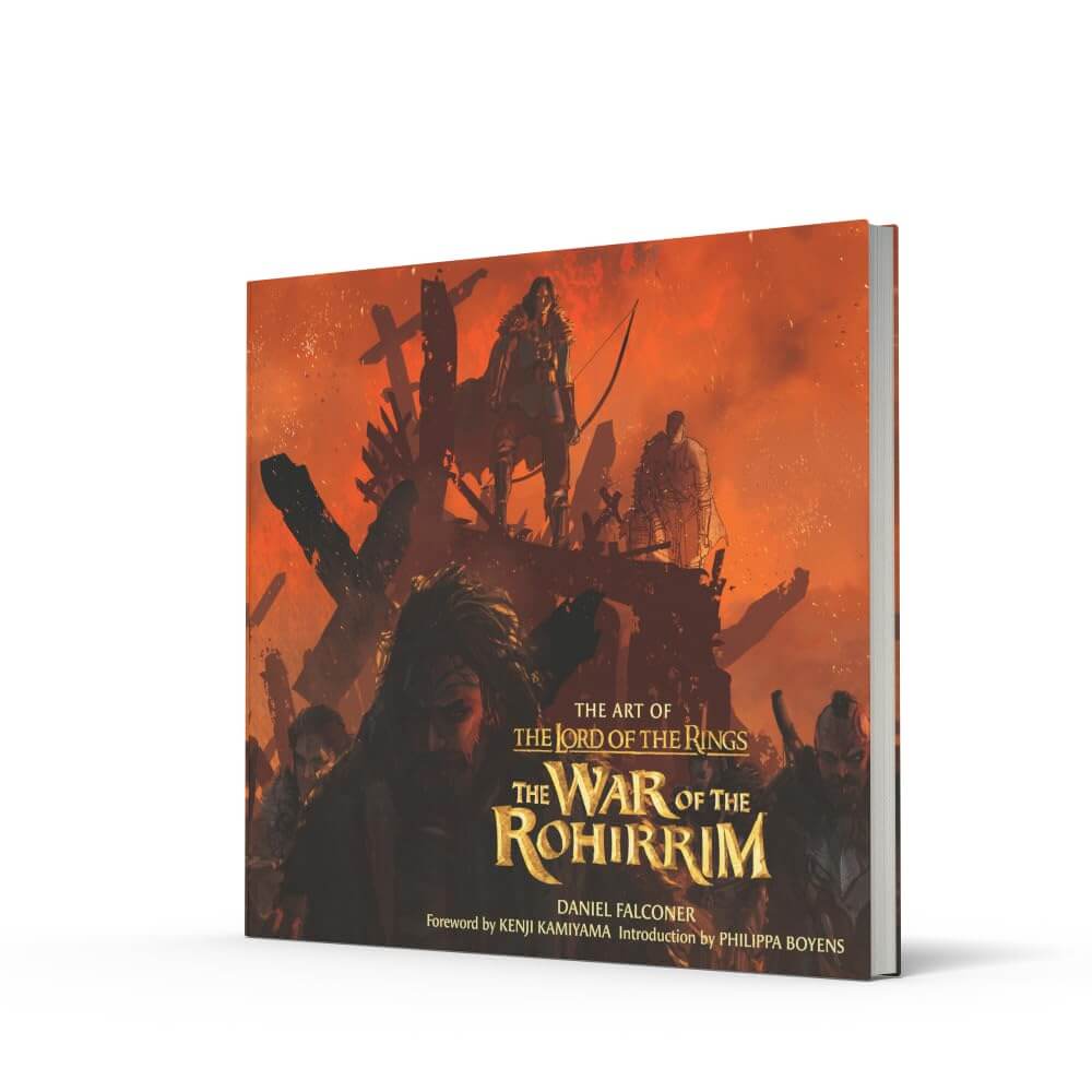 The Art of the Lord of the Rings: The War of the Rohirrim book cover shown as a 3D product mockup on a white background.