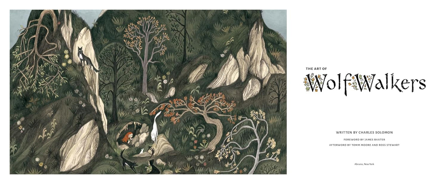 Illustration of a forest scene with characters, featuring the 'Wolf Walkers' logo.
