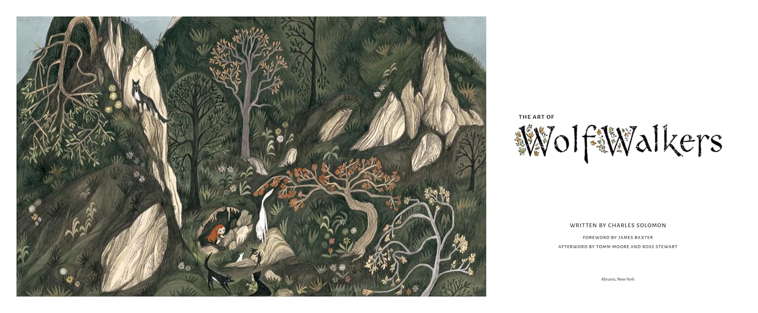 Illustration of a forest scene with characters, featuring the 'Wolf Walkers' logo.