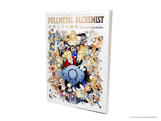 The Complete Art of Fullmetal Alchemist hardcover book by Hiromu Arakawa, featuring a detailed character illustration on the front cover and spine, shown on a clean white background.