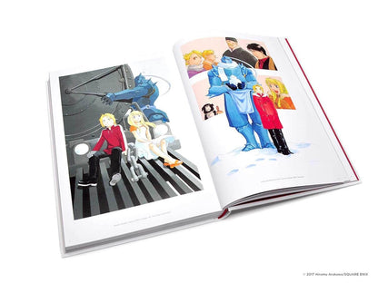 An open illustrated book or art print set displayed on a clean white background, showing two spread pages with colorful anime-style character illustrations.