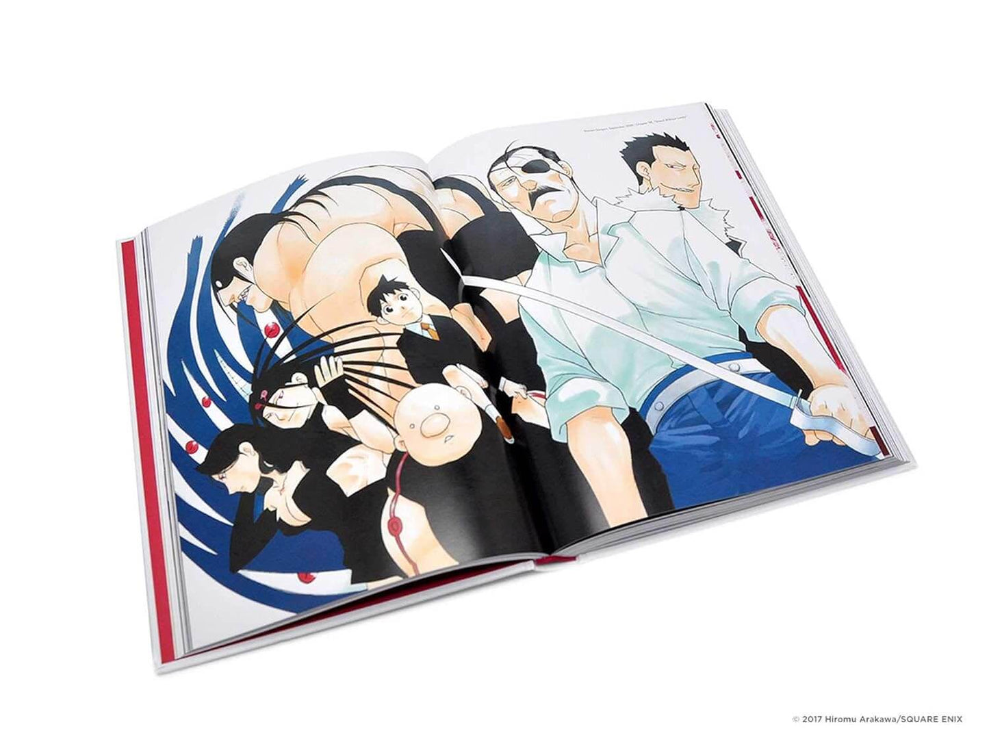 Open book showing animated characters in a dynamic pose with a white background