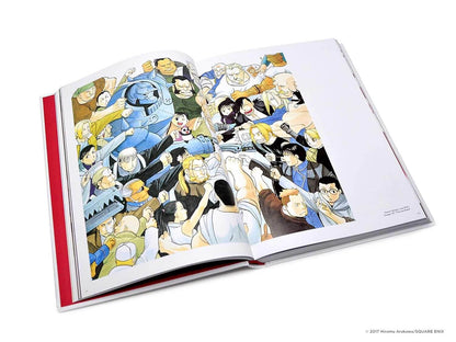 Open book displaying a colorful illustration of animated characters on a white background