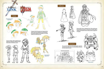 Illustrations of Link and Ganon from 'The Legend of Zelda' series on a beige background.