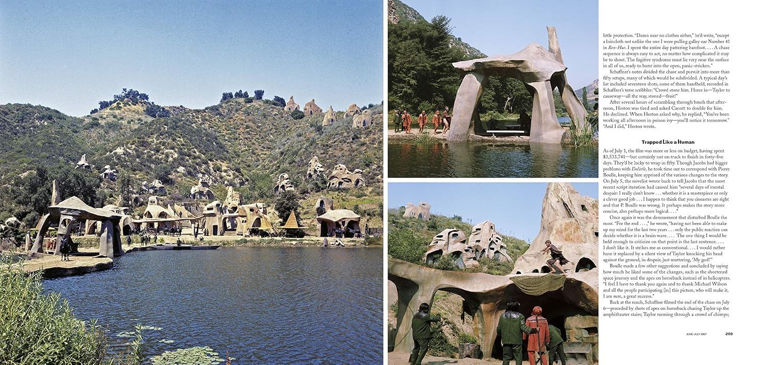 A printed page or spread showing a scenic landscape with a lake, hillside settlements, and stone structures, alongside three smaller inset photos and columns of text. This is not a clean product shot, not a person-centered lifestyle image, and not a measurement chart, color swatch, or instruction diagram.