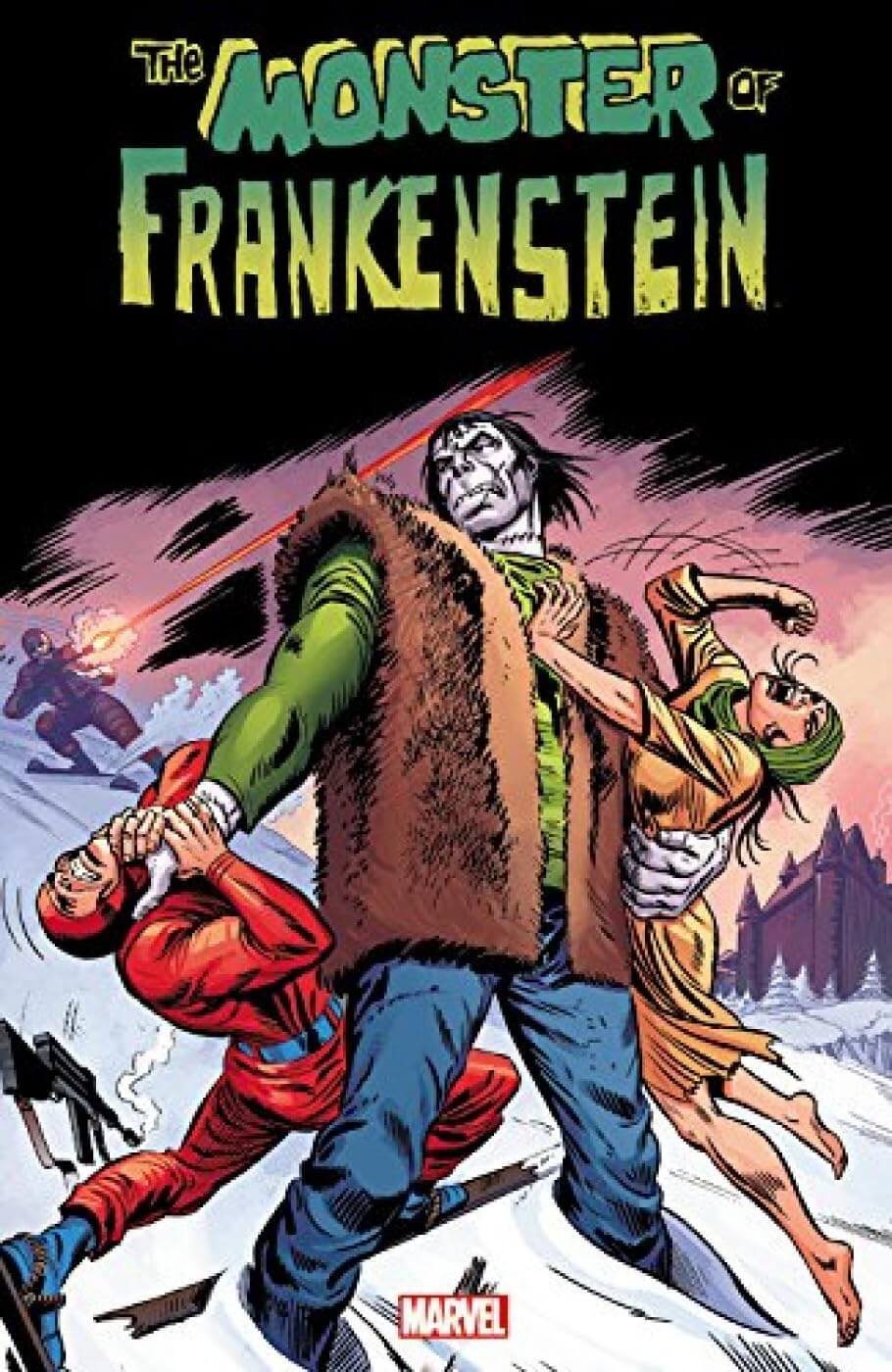 Comic book cover featuring 'The Monster of Frankenstein' with a dark background and dynamic action pose.