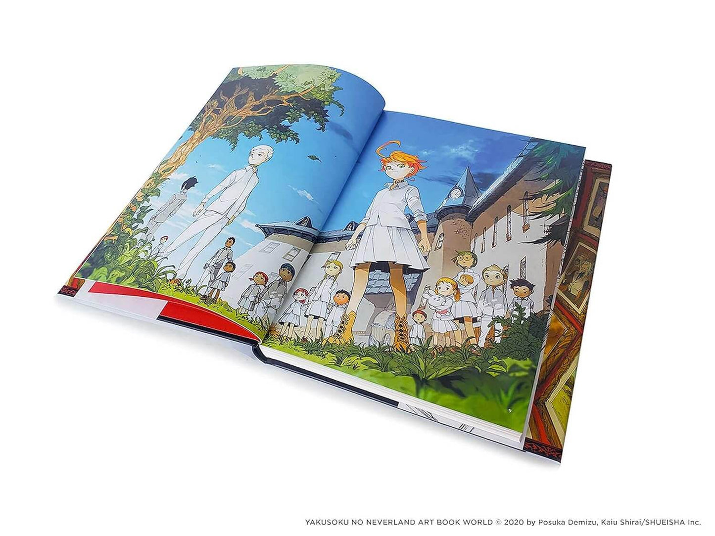 Open book with animated characters in a scenic setting