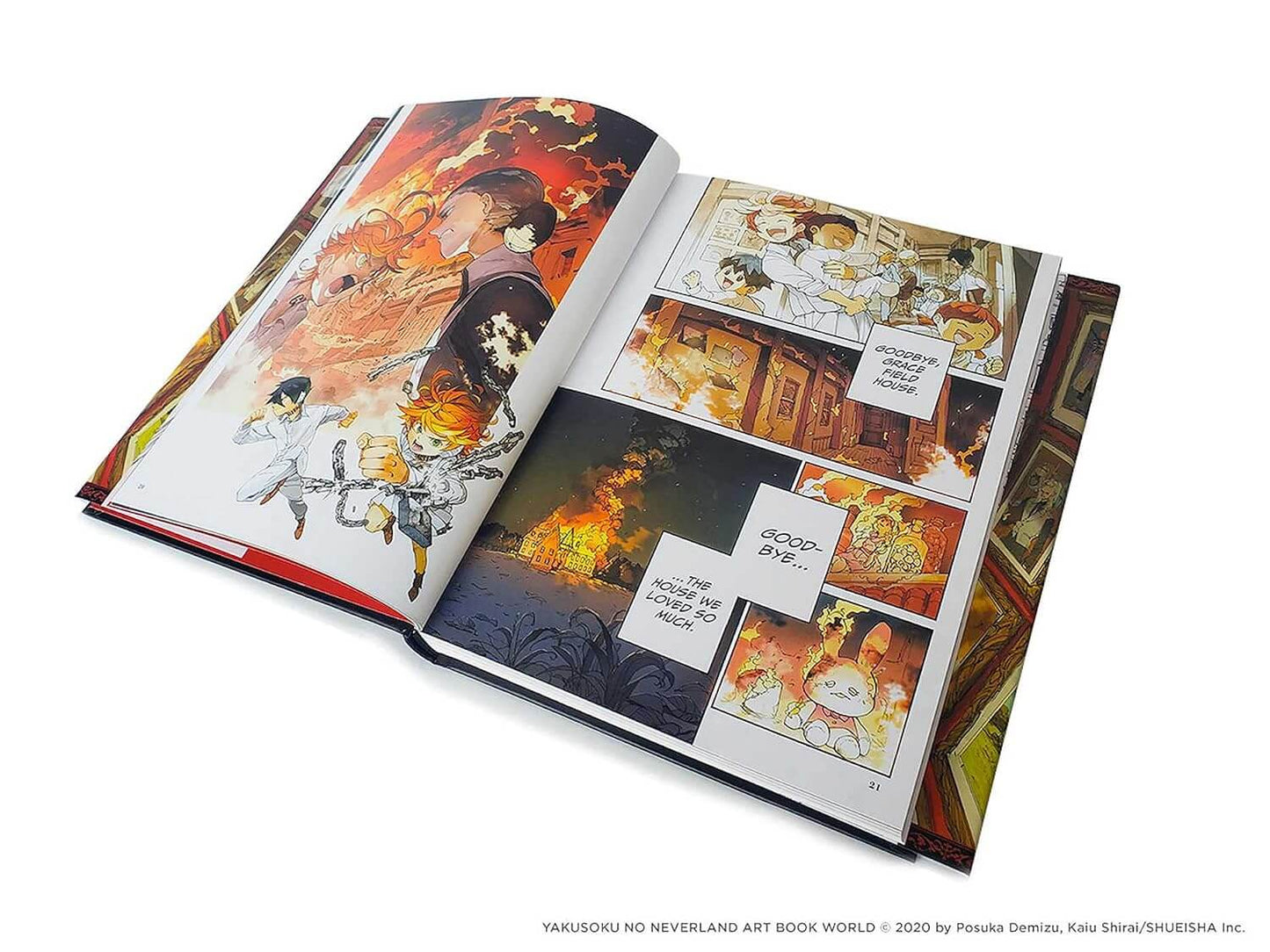Open book displaying comic book pages with colorful illustrations on a white background