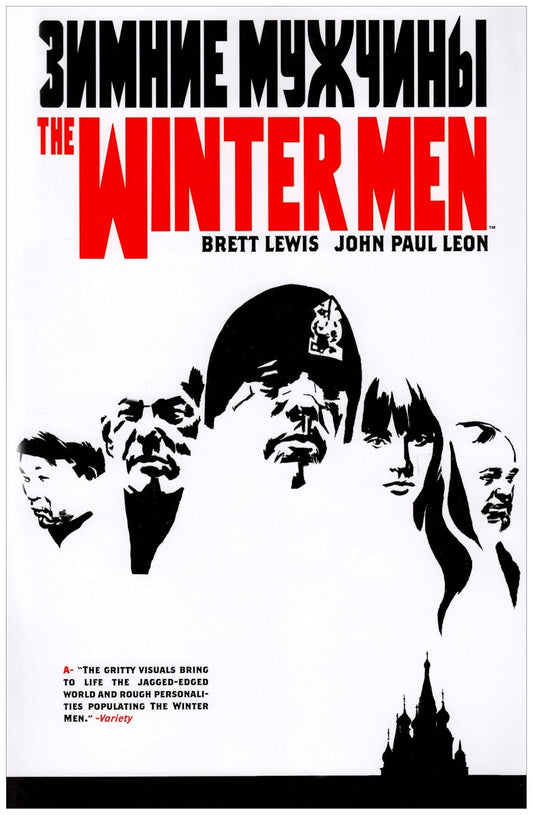 Graphic novel cover for 'The Winter Men' with stylized faces and text.