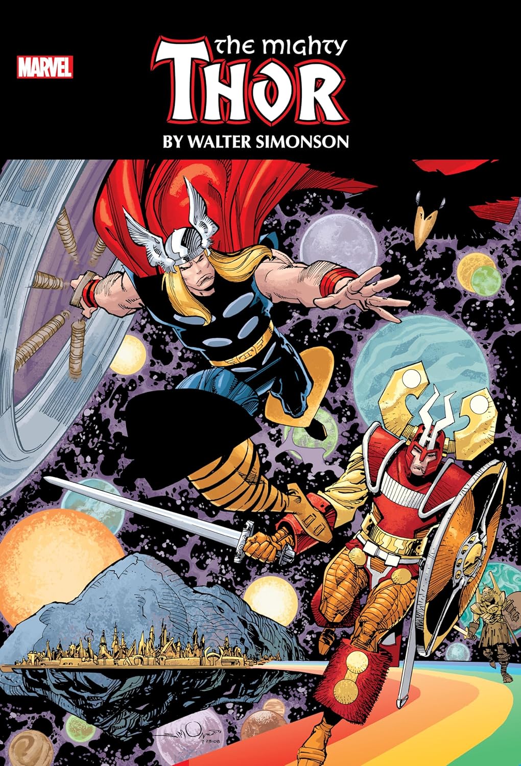 Comic book cover featuring Thor and another character with a colorful background