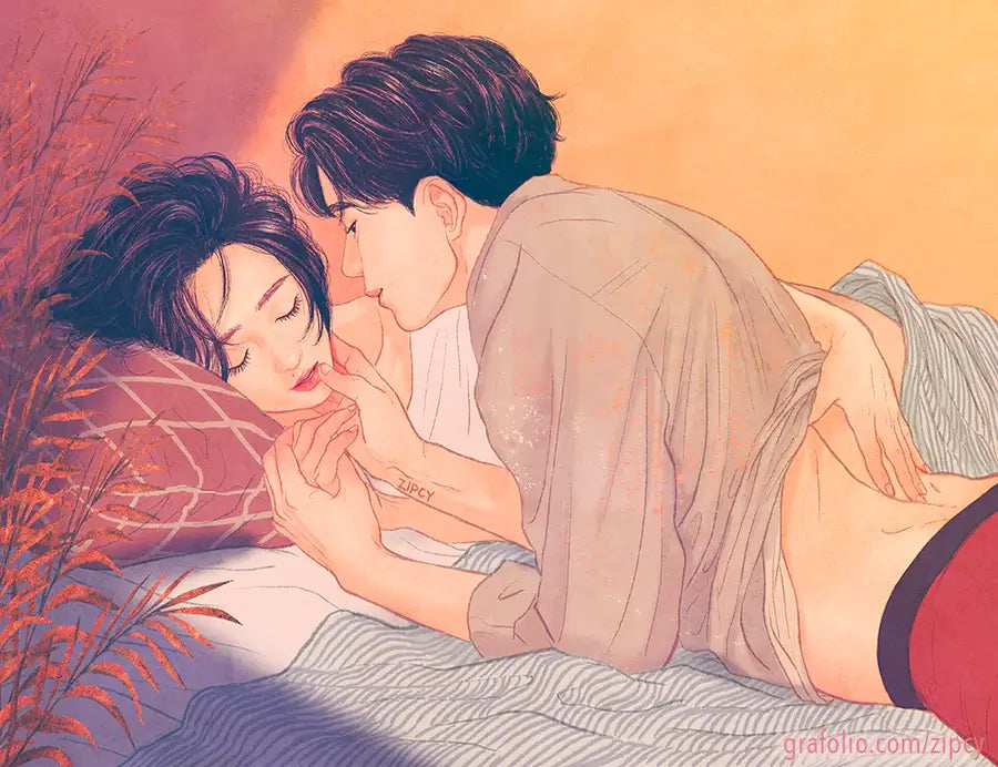 Final sample artwork from Touch by Zipcy capturing a serene and intimate portrait.