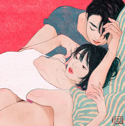 Interior art preview from Touch by Zipcy showing a tender moment between a couple.