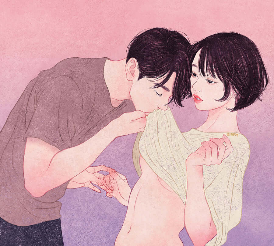 Sample artwork from the Touch by Zipcy illustration collection depicting warm intimacy.