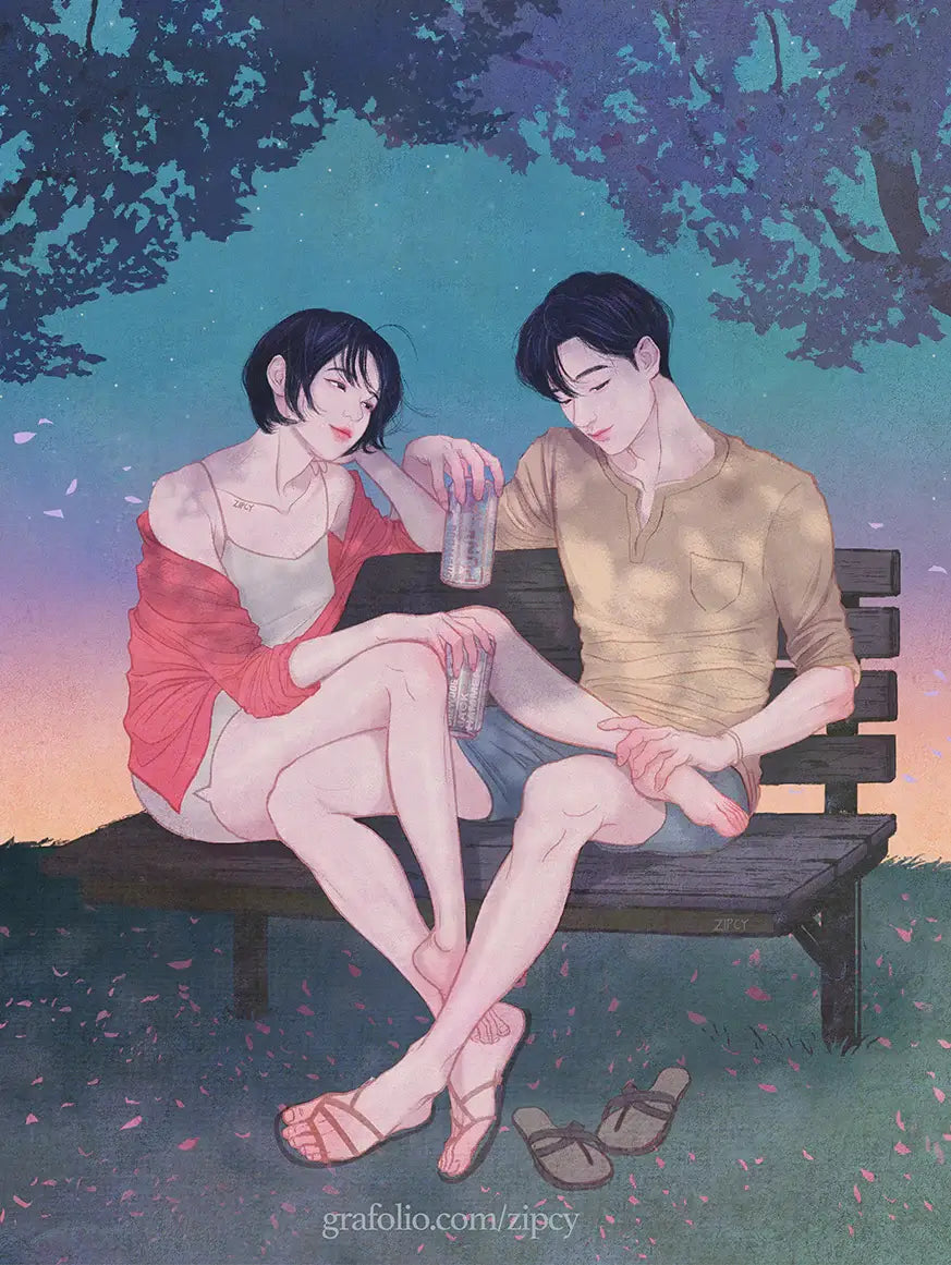 Seasonal interior art preview from Touch by Zipcy featuring a couple among autumn leaves.