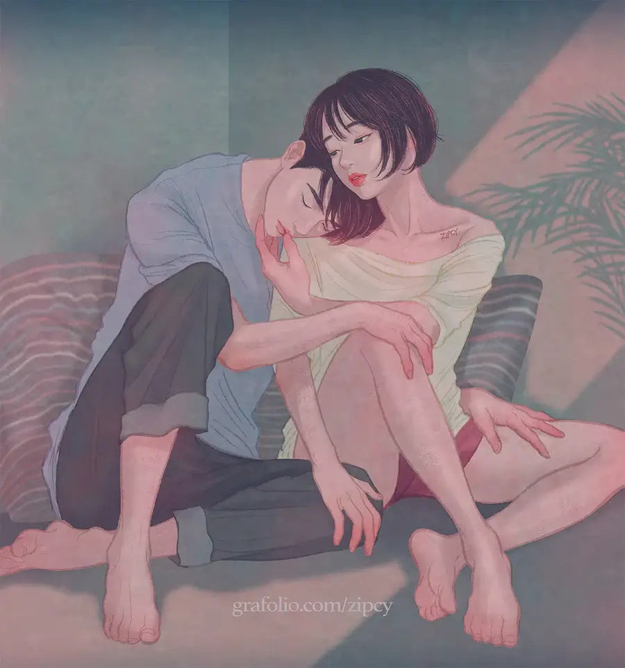 Interior artwork from Touch by Zipcy depicting a cozy, relaxed moment together.