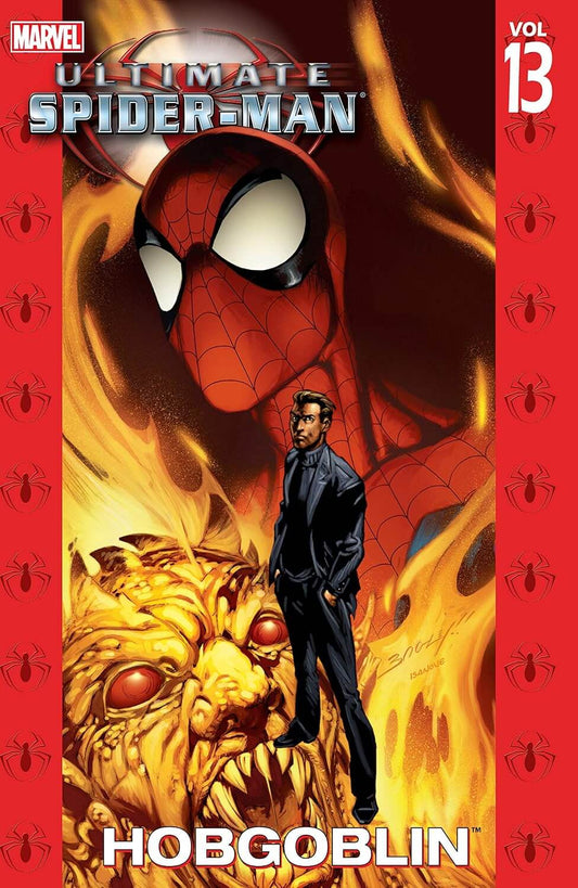 Cover of 'ULTIMATE SPIDER-MAN TP VOL 13 HOBGOBLIN' featuring Spider-Man and the character Hobgoblin in a dynamic pose with a fiery background.