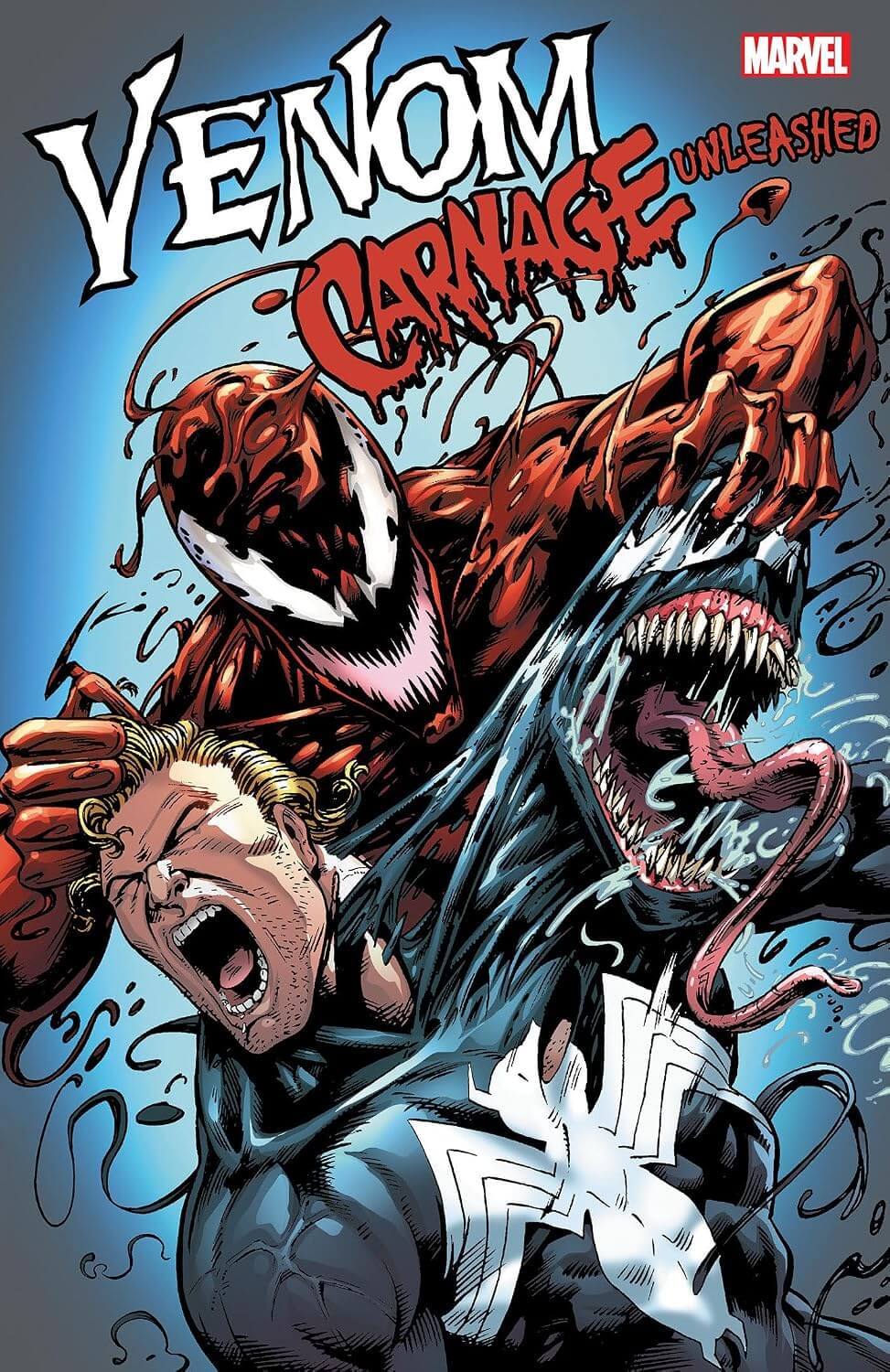 Comic book cover featuring Venom and Carnage with Marvel logo