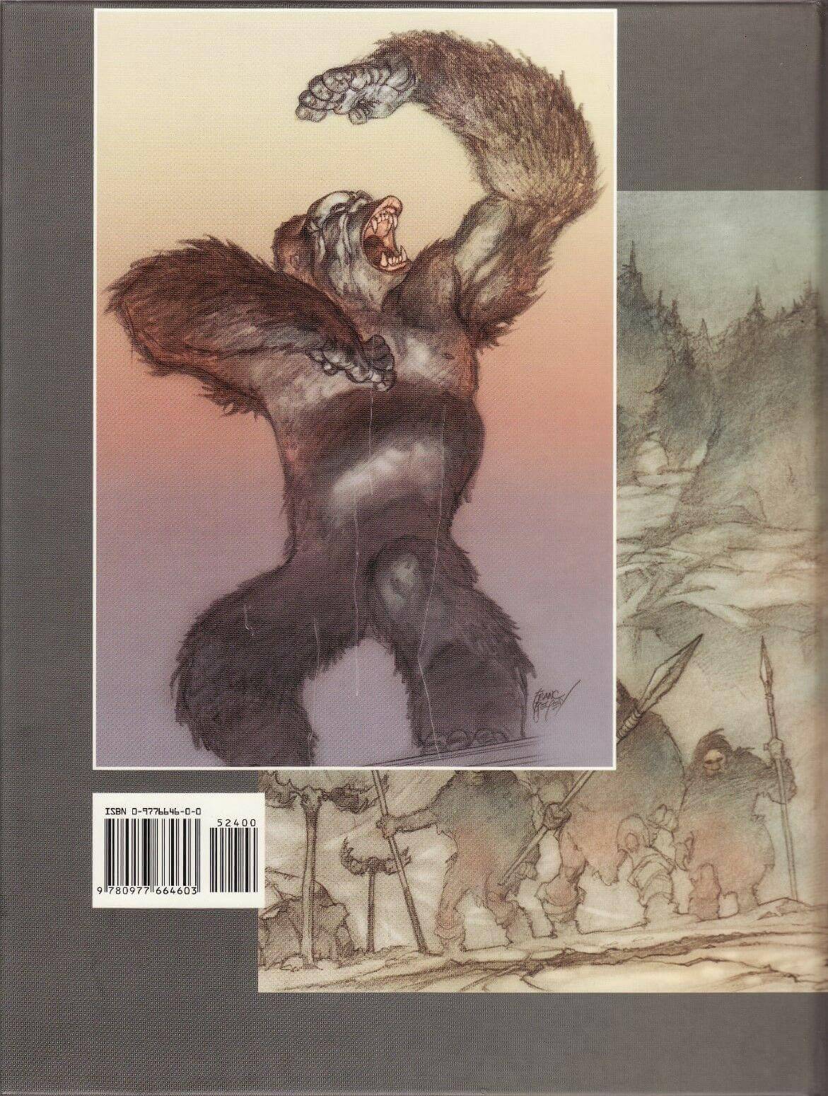 A comic book or graphic novel cover featuring a large roaring ape illustration on the front, with a smaller scene of pale-skinned figures holding spears in the background and a barcode label near the lower left.