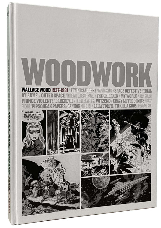 Woodwork Wallace Wood 1927-1981 hardcover art book cover showing comic illustration retrospective art catalog from IDW Publishing
