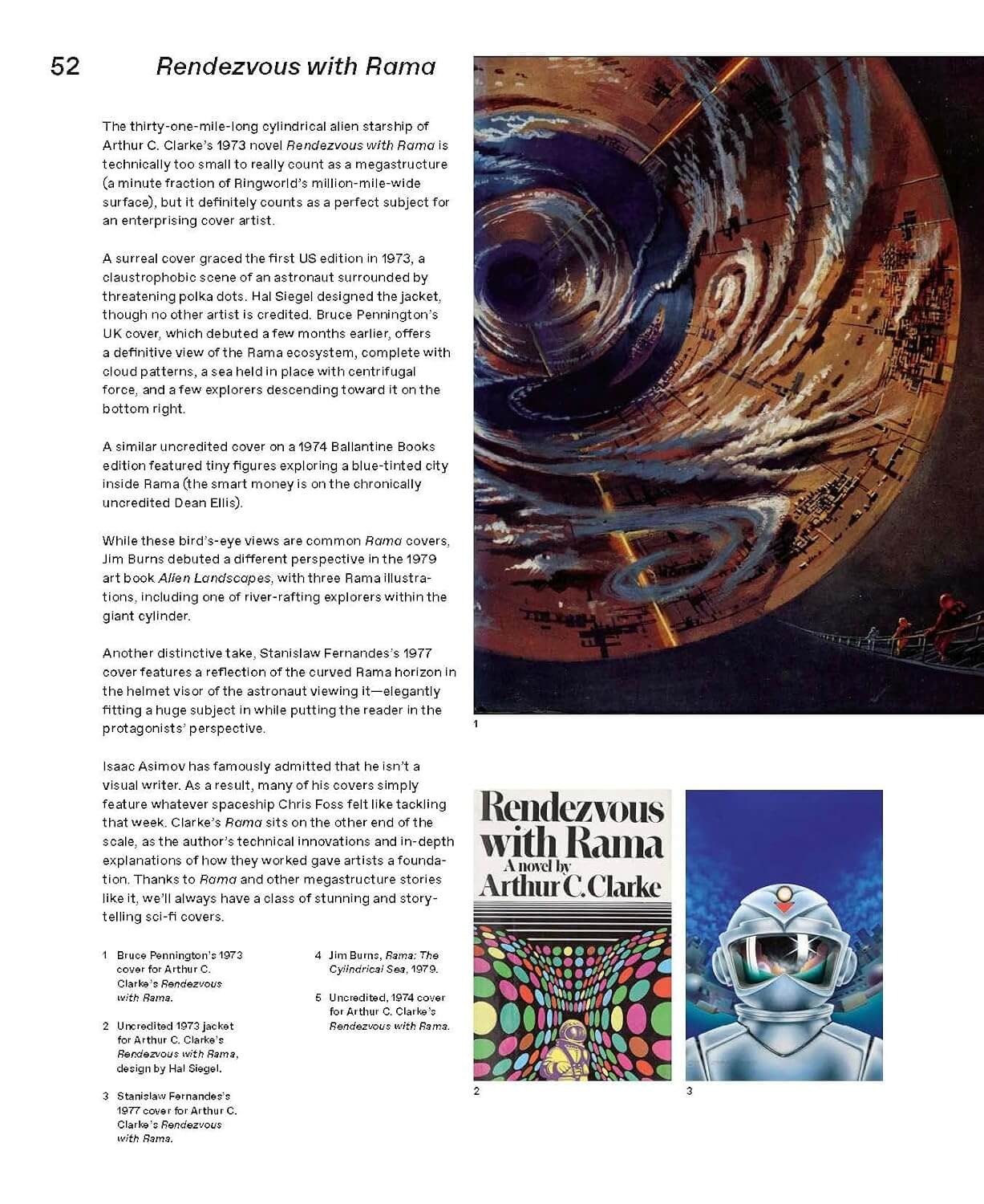 A printed page from a book or magazine showing an article about the novel 'Rendezvous with Rama' by Arthur C. Clarke.