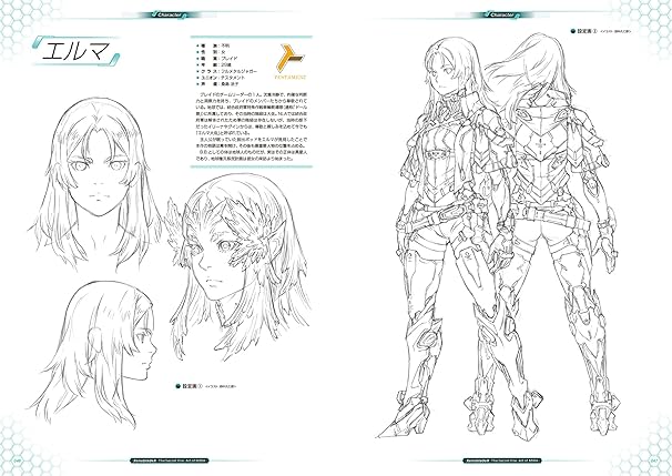 Character design sheet with a robot and three headshots on a white background