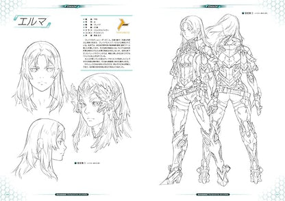 Character design sheet with a robot and three headshots on a white background