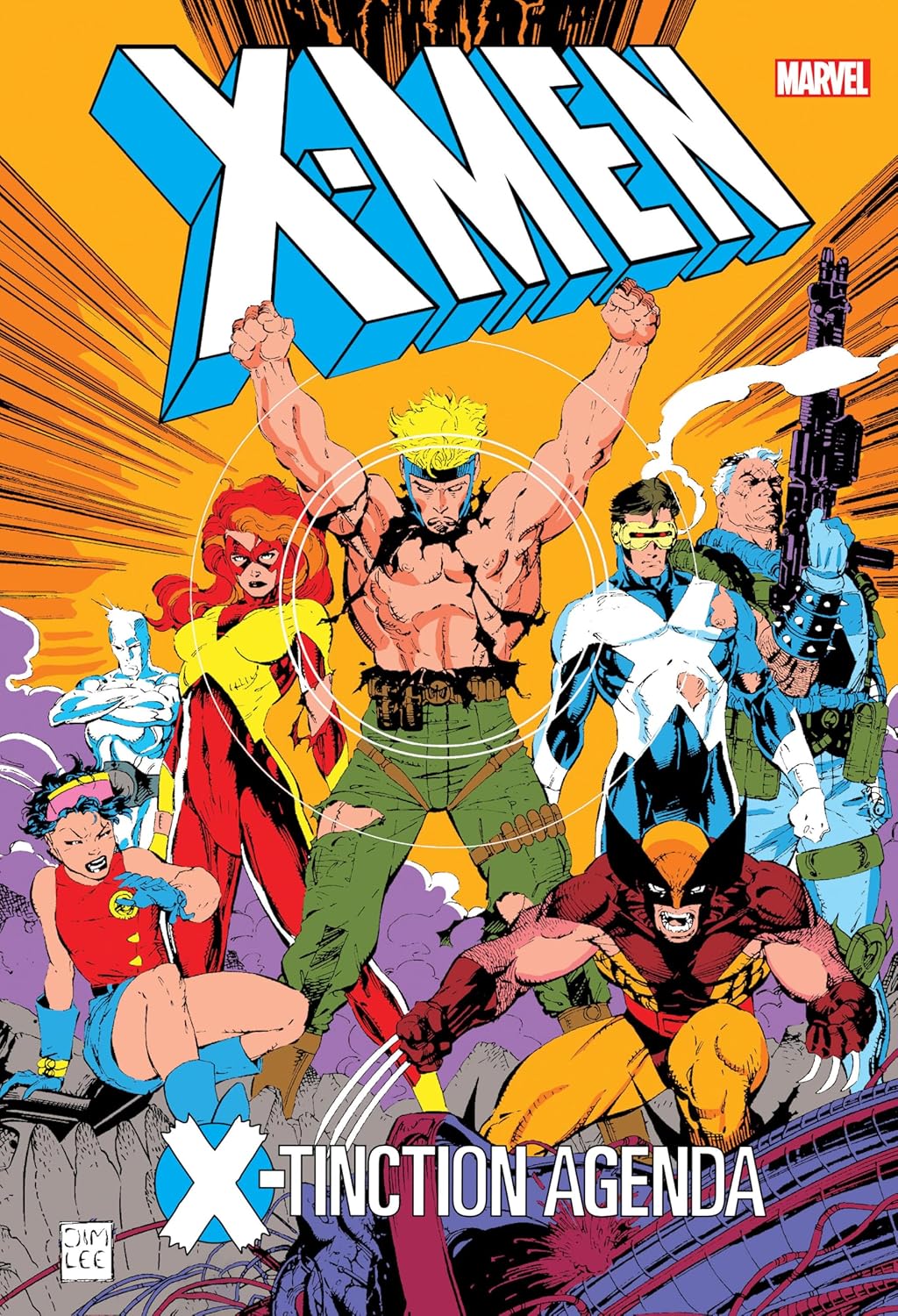 Comic book cover featuring X-Men characters with vibrant colors and dynamic poses.