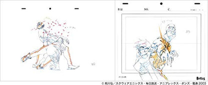 Original animation production drawings an anime series showing sketched characters on white sheets with printed headers and footnotes.