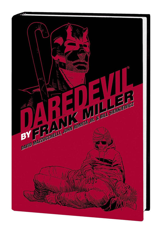 Cover of the graphic novel 'Daredevil by Frank Miller Omnibus Companion HC' featuring a stylized illustration of the character Daredevil in a dynamic pose with a red backdrop.