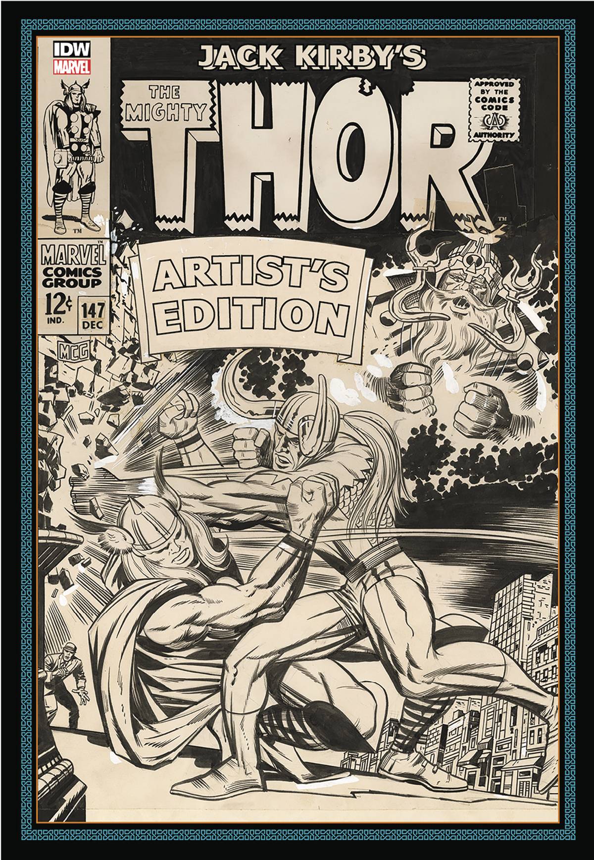 Cover of 'Jack Kirby Mighty Thor Artist Edition' featuring artwork by Jack Kirby, depicting a dynamic illustration of Thor and other characters in a dramatic setting.