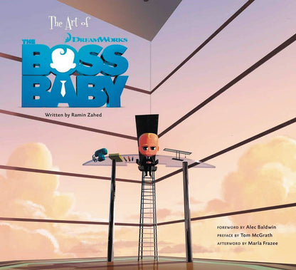 Cover of 'The Art of BOSS BABY' book featuring a colorful illustration of the main character, a baby in a suit, with a background of animated characters and scenes from the movie.