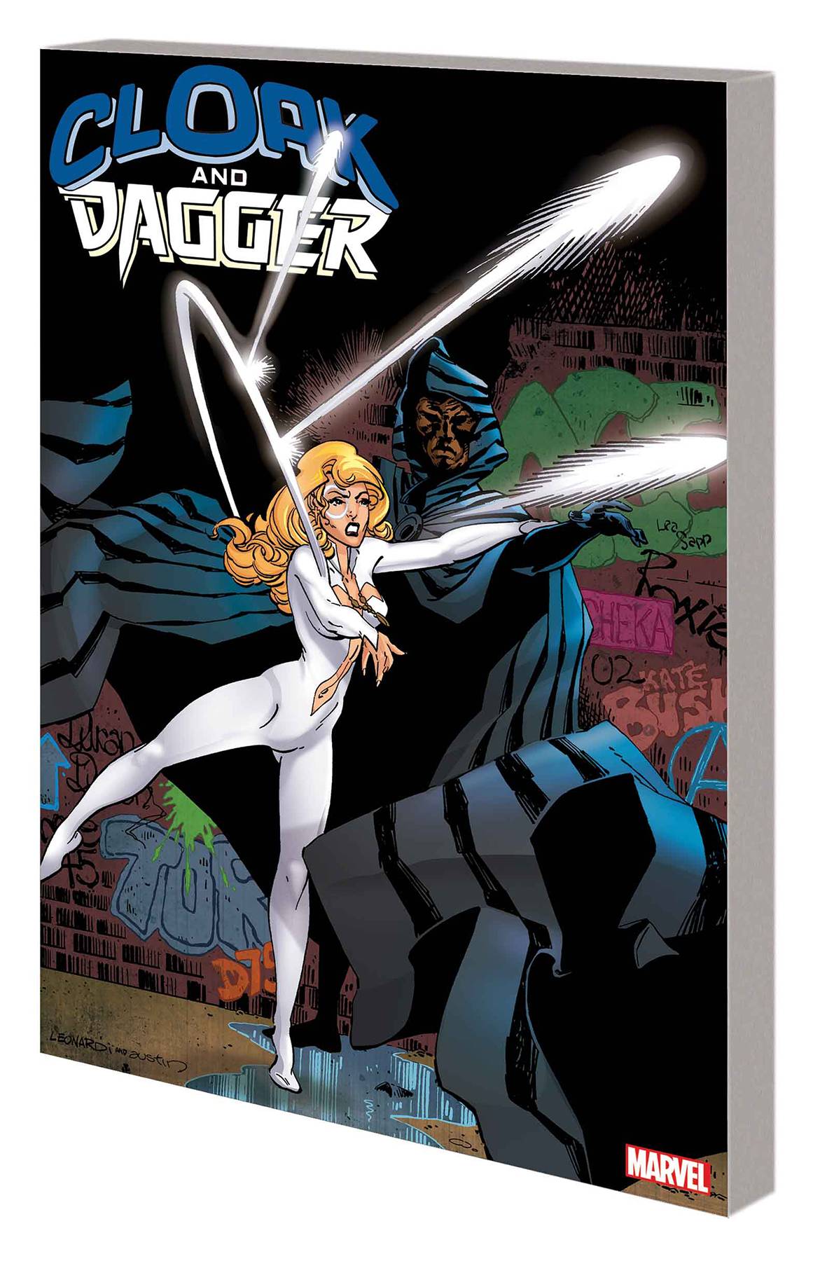 Cover of the graphic novel 'Cloak and Dagger TP: Shadows and Light' featuring the characters Cloak and Dagger in dynamic poses against a graffiti-filled background.