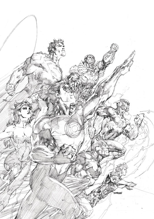 Cover art featuring various superhero characters in dynamic poses, indicative of a comic book or graphic novel.