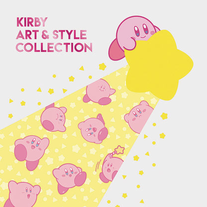 Cover of the book 'KIRBY ART & STYLE COLLECTION' featuring pink and yellow illustrations of the character Kirby in various poses and expressions.