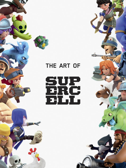 Cover of 'The Art of Supercell' book featuring a colorful collage of various characters and items related to Supercell games.