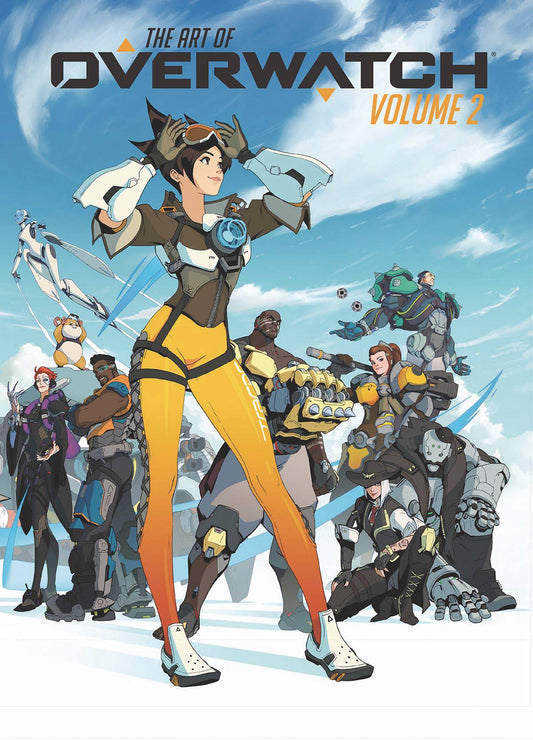 Cover of 'The Art of Overwatch Vol. 02' featuring a colorful illustration of various Overwatch characters in dynamic poses against a snowy backdrop.