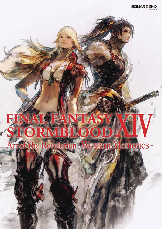 Cover art for 'FINAL FANTASY XIV STORMBLOOD ART OF THE REVOLUTION WESTERN MEMORIES SC' featuring two characters from the game Final Fantasy XIV in a stylized artwork.