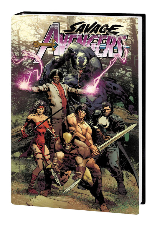 Cover of 'SAVAGE AVENGERS GERRY DUGGAN OMNIBUS HC DEODATO JR DM VAR' featuring a group of superhero characters, with Conan the Barbarian as the central figure.