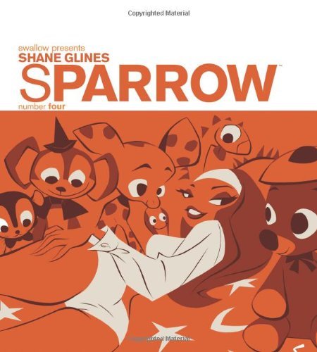Cover of 'Shane Glines Sparrow Sketch Art Book' featuring a colorful illustration of various cartoon characters, including a woman and various animals.