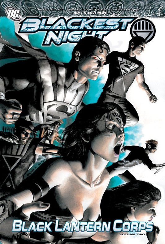Cover of the graphic novel 'Blackest Night: Black Lantern Corps Vol. 2 Hardcover' featuring multiple superhero characters in action.