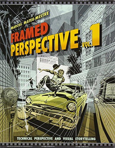 Cover of the book 'Framed Perspective Vol 1' featuring an illustration of a person skateboarding in a cityscape, with the title and author's name at the top.