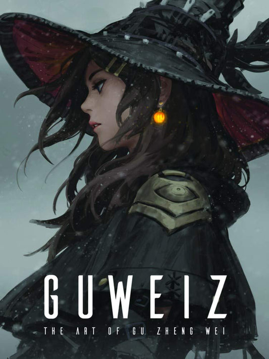 Cover art for 'GUWEIZ ART OF GU ZHENG WEI HC' featuring an illustration of a character with a black hat and coat, standing in a snowy environment.