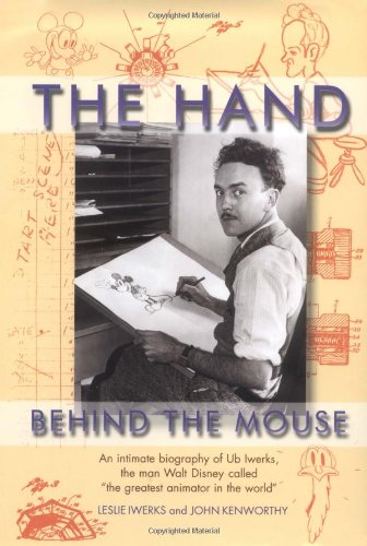 Cover of the book 'The Hand Behind the Mouse' showing a black and white photograph of a man drawing with a mouse, alongside the title and author's name.