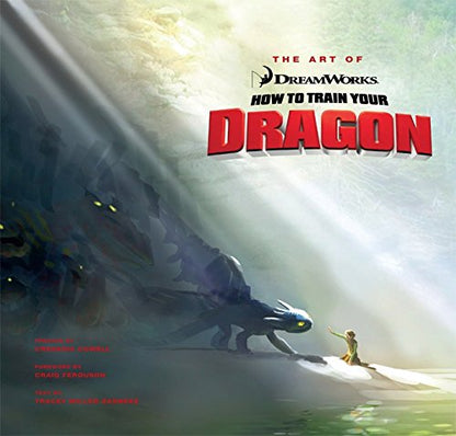 Cover of 'The Art of How to Train Your Dragon HC' book featuring a Vikingand a dragon with a stylized, colorful design.