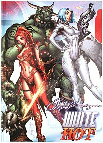 Cover of the J Scott Campbell White Hot Sketchbook featuring illustrated characters in a dynamic pose with a futuristic and fantasy setting.